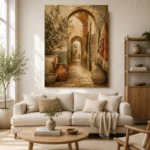 Olive Green & Warm Taupe Mediterranean Ethnic Wall Art Canvas Print - Image 10