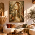 Olive Green & Warm Taupe Mediterranean Ethnic Wall Art Canvas Print - Image 11
