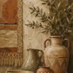 Olive & Faded Clay Mediterranean Ethnic Wall Art Canvas Print