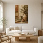Olive & Faded Clay Mediterranean Ethnic Wall Art Canvas Print styled in a refined neutral interior