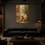 Olive & Faded Clay Mediterranean Ethnic Wall Art Canvas Print shown in a warm modern interior