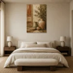 Olive & Faded Clay Mediterranean Ethnic Wall Art Canvas Print showcased in an elegant minimalist interior