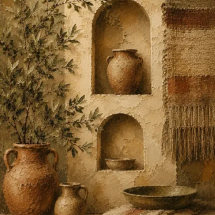 Terracotta & Muted Bronze Mediterranean Ethnic Wall Art Canvas Print