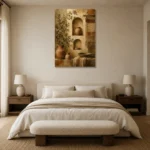 Terracotta & Muted Bronze Mediterranean Ethnic Wall Art Canvas Print showcased in an elegant minimalist interior