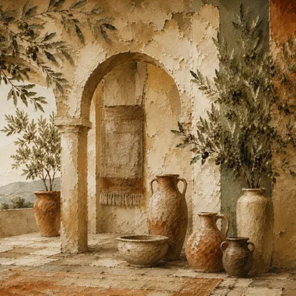 Olive & Terracotta Panoramic Mediterranean Ethnic Wall Art Canvas Print