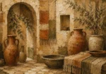 Terracotta & Olive Courtyard Mediterranean Ethnic Wall Art Canvas Print