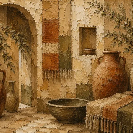 Terracotta & Olive Courtyard Mediterranean Ethnic Wall Art Canvas Print
