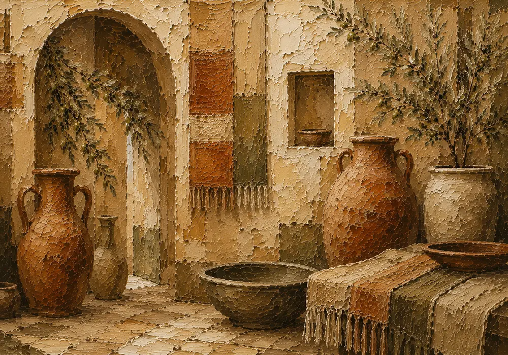 Terracotta & Olive Courtyard Mediterranean Ethnic Wall Art Canvas Print