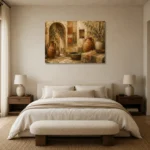 Terracotta & Olive Courtyard Mediterranean Ethnic Wall Art Canvas Print showcased in an elegant minimalist interior