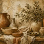 Olive Green & Sunlit Taupe Mediterranean Ethnic Wall Art Canvas Print
