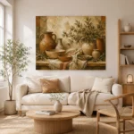 Olive Green & Sunlit Taupe Mediterranean Ethnic Wall Art Canvas Print - Image 8