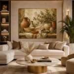 Olive Green & Sunlit Taupe Mediterranean Ethnic Wall Art Canvas Print - Image 10
