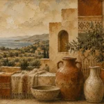Olive & Dusty Cream Villa Mediterranean Ethnic Wall Art Canvas Print