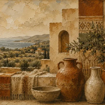 Olive & Dusty Cream Villa Mediterranean Ethnic Wall Art Canvas Print