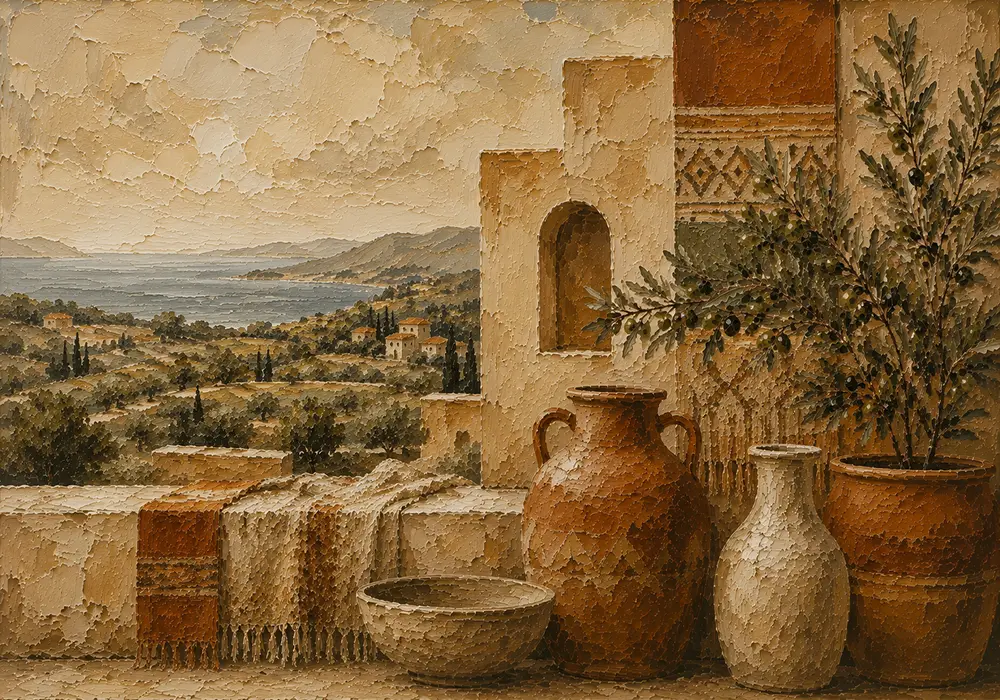 Olive & Dusty Cream Villa Mediterranean Ethnic Wall Art Canvas Print