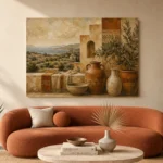Olive & Dusty Cream Villa Mediterranean Ethnic Wall Art Canvas Print - Image 3