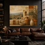 Olive & Dusty Cream Villa Mediterranean Ethnic Wall Art Canvas Print - Image 4
