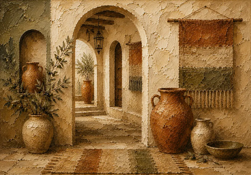Sand & Muted Bronze Mediterranean Ethnic Wall Art Canvas Print