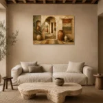 Sand & Muted Bronze Mediterranean Ethnic Wall Art Canvas Print presented in a sophisticated home setting