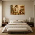 Sand & Muted Bronze Mediterranean Ethnic Wall Art Canvas Print showcased in an elegant minimalist interior