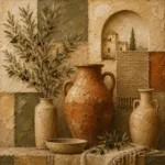 Olive & Terracotta Mosaic Mediterranean Ethnic Wall Art Canvas Print