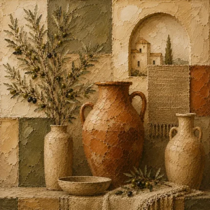 Olive & Terracotta Mosaic Mediterranean Ethnic Wall Art Canvas Print