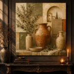 Olive & Terracotta Mosaic Mediterranean Ethnic Wall Art Canvas Print - Image 2