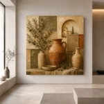 Olive & Terracotta Mosaic Mediterranean Ethnic Wall Art Canvas Print - Image 4