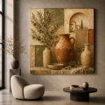 Olive & Terracotta Mosaic Mediterranean Ethnic Wall Art Canvas Print - Image 5