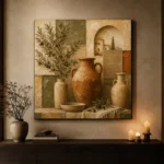 Olive & Terracotta Mosaic Mediterranean Ethnic Wall Art Canvas Print - Image 6