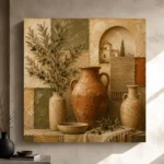 Olive & Terracotta Mosaic Mediterranean Ethnic Wall Art Canvas Print - Image 9