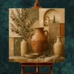 Olive & Terracotta Mosaic Mediterranean Ethnic Wall Art Canvas Print - Image 11