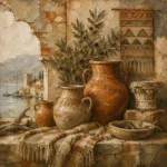 Terracotta & Dusty Stone Coastal Mediterranean Ethnic Wall Art Canvas Print