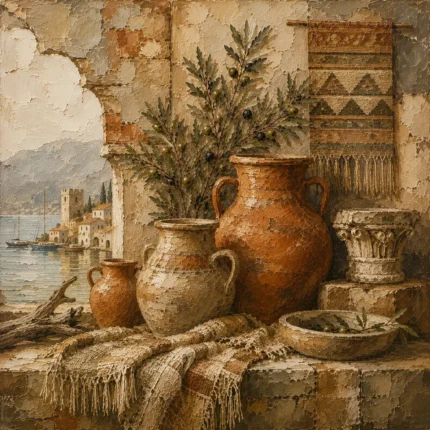 Terracotta & Dusty Stone Coastal Mediterranean Ethnic Wall Art Canvas Print