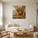 Terracotta & Dusty Stone Coastal Mediterranean Ethnic Wall Art Canvas Print styled in a refined neutral interior