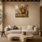 Terracotta & Dusty Stone Coastal Mediterranean Ethnic Wall Art Canvas Print presented in a sophisticated home setting