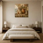 Terracotta & Dusty Stone Coastal Mediterranean Ethnic Wall Art Canvas Print showcased in an elegant minimalist interior
