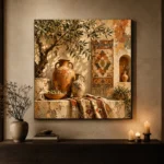 Olive & Faded Ochre Fresco Mediterranean Ethnic Wall Art Canvas Print - Image 6