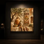 Olive & Faded Ochre Fresco Mediterranean Ethnic Wall Art Canvas Print - Image 7
