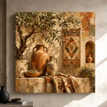 Olive & Faded Ochre Fresco Mediterranean Ethnic Wall Art Canvas Print - Image 9