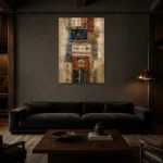 Indigo & Rust Global Textile Wall Art Canvas Print shown in a warm modern interior