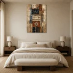 Indigo & Rust Global Textile Wall Art Canvas Print showcased in an elegant minimalist interior