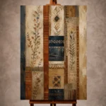 Rust and indigo Global Textile Wall Art print for elegant interiors. No text or watermarks in design.