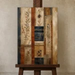 Rust & Indigo Global Textile Wall Art Canvas Print displayed on a studio easel