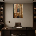 Rust & Indigo Global Textile Wall Art Canvas Print displayed in a contemporary gallery-inspired room