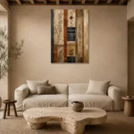 Rust & Indigo Global Textile Wall Art Canvas Print presented in a sophisticated home setting