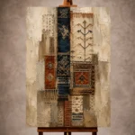 Ivory and indigo Global Textile Wall Art print for elegant interiors. No text or watermarks in design.