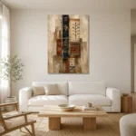 Ivory & Indigo Textile Relic Global Textile Wall Art Canvas Print styled in a refined neutral interior