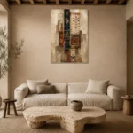 Ivory & Indigo Textile Relic Global Textile Wall Art Canvas Print presented in a sophisticated home setting
