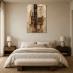 Ivory & Indigo Textile Relic Global Textile Wall Art Canvas Print showcased in an elegant minimalist interior